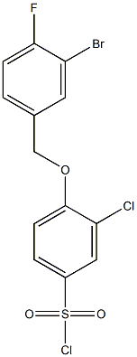 4-[(3-bromo-4-fluorophenyl)methoxy]-3-chlorobenzene-1-sulfonyl chloride Struktur