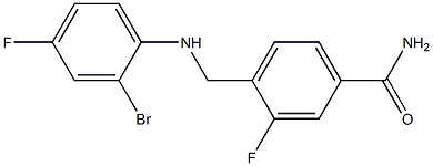 4-{[(2-bromo-4-fluorophenyl)amino]methyl}-3-fluorobenzamide Struktur