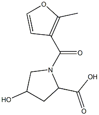 4-hydroxy-1-(2-methyl-3-furoyl)pyrrolidine-2-carboxylic acid Struktur