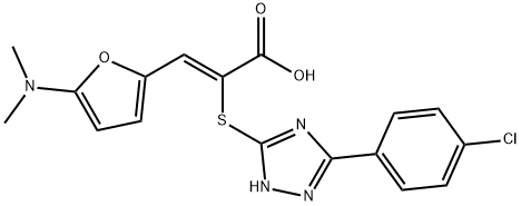 2-Propenoic  acid,  2-[[3-(4-chlorophenyl)-1H-1,2,4-triazol-5-yl]thio]-3-[5-(dimethylamino)-2-furanyl]-,  (2Z)- Struktur