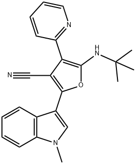 3-Furancarbonitrile,  5-[(1,1-dimethylethyl)amino]-2-(1-methyl-1H-indol-3-yl)-4-(2-pyridinyl)- Struktur