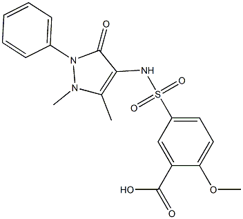 5-{[(1,5-dimethyl-3-oxo-2-phenyl-2,3-dihydro-1H-pyrazol-4-yl)amino]sulfonyl}-2-methoxybenzoic acid Struktur