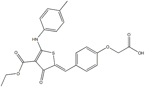 {4-[(4-(ethoxycarbonyl)-3-oxo-5-(4-toluidino)-2(3H)-thienylidene)methyl]phenoxy}acetic acid Struktur