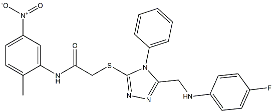 2-[(5-{[(4-fluorophenyl)amino]methyl}-4-phenyl-4H-1,2,4-triazol-3-yl)sulfanyl]-N-{5-nitro-2-methylphenyl}acetamide Struktur