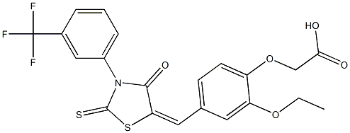 [2-ethoxy-4-({4-oxo-2-thioxo-3-[3-(trifluoromethyl)phenyl]-1,3-thiazolidin-5-ylidene}methyl)phenoxy]acetic acid Struktur