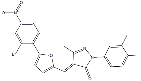 4-[(5-{2-bromo-4-nitrophenyl}-2-furyl)methylene]-2-(3,4-dimethylphenyl)-5-methyl-2,4-dihydro-3H-pyrazol-3-one Struktur