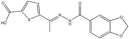 5-[N-(1,3-benzodioxol-5-ylcarbonyl)ethanehydrazonoyl]-2-thiophenecarboxylic acid Struktur