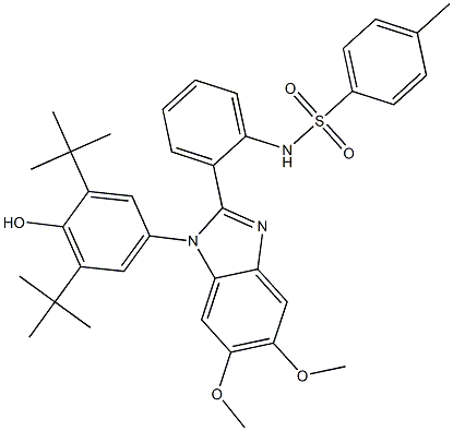 N-{2-[1-(3,5-ditert-butyl-4-hydroxyphenyl)-5,6-dimethoxy-1H-benzimidazol-2-yl]phenyl}-4-methylbenzenesulfonamide Struktur