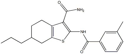 2-[(3-methylbenzoyl)amino]-6-propyl-4,5,6,7-tetrahydro-1-benzothiophene-3-carboxamide Struktur