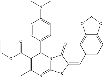 ethyl 2-(1,3-benzodioxol-5-ylmethylene)-5-[4-(dimethylamino)phenyl]-7-methyl-3-oxo-2,3-dihydro-5H-[1,3]thiazolo[3,2-a]pyrimidine-6-carboxylate Struktur