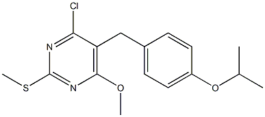 4-chloro-5-(4-isopropoxybenzyl)-6-methoxy-2-(methylsulfanyl)pyrimidine Struktur