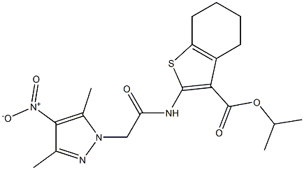 isopropyl 2-[({4-nitro-3,5-dimethyl-1H-pyrazol-1-yl}acetyl)amino]-4,5,6,7-tetrahydro-1-benzothiophene-3-carboxylate Struktur