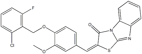 2-{4-[(2-chloro-6-fluorobenzyl)oxy]-3-methoxybenzylidene}[1,3]thiazolo[3,2-a]benzimidazol-3(2H)-one Struktur