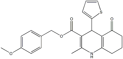 4-methoxybenzyl 2-methyl-5-oxo-4-thien-2-yl-1,4,5,6,7,8-hexahydroquinoline-3-carboxylate Struktur