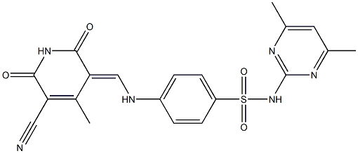 4-{[(5-cyano-4-methyl-2,6-dioxo-1,6-dihydro-3(2H)-pyridinylidene)methyl]amino}-N-(4,6-dimethyl-2-pyrimidinyl)benzenesulfonamide Struktur