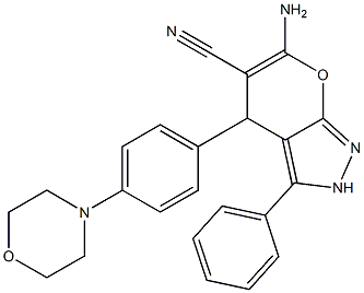 6-amino-4-[4-(4-morpholinyl)phenyl]-3-phenyl-2,4-dihydropyrano[2,3-c]pyrazole-5-carbonitrile Struktur