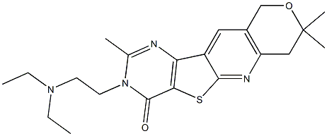 3-[2-(diethylamino)ethyl]-2,8,8-trimethyl-7,10-dihydro-8H-pyrano[3'',4'':5',6']pyrido[3',2':4,5]thieno[3,2-d]pyrimidin-4(3H)-one Struktur