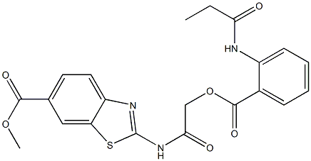 methyl 2-[({[2-(propionylamino)benzoyl]oxy}acetyl)amino]-1,3-benzothiazole-6-carboxylate Struktur