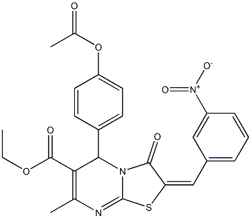 ethyl 5-[4-(acetyloxy)phenyl]-2-{3-nitrobenzylidene}-7-methyl-3-oxo-2,3-dihydro-5H-[1,3]thiazolo[3,2-a]pyrimidine-6-carboxylate Struktur