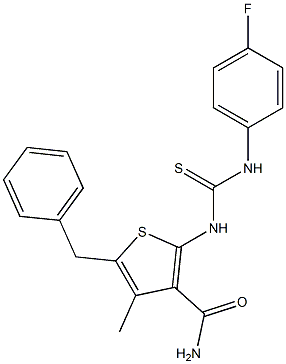 5-benzyl-2-{[(4-fluoroanilino)carbothioyl]amino}-4-methylthiophene-3-carboxamide Struktur