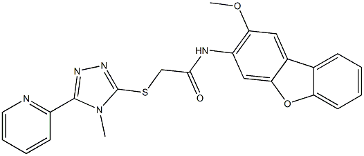 N-(2-methoxydibenzo[b,d]furan-3-yl)-2-{[4-methyl-5-(2-pyridinyl)-4H-1,2,4-triazol-3-yl]sulfanyl}acetamide Struktur