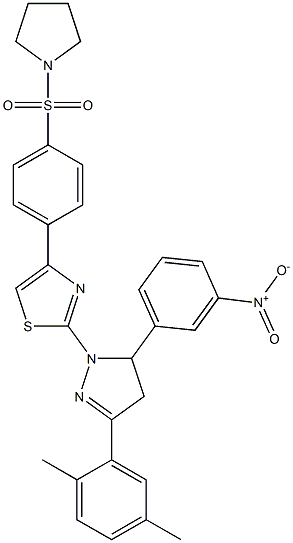 2-(3-(2,5-dimethylphenyl)-5-{3-nitrophenyl}-4,5-dihydro-1H-pyrazol-1-yl)-4-[4-(1-pyrrolidinylsulfonyl)phenyl]-1,3-thiazole Struktur