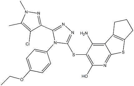 4-amino-3-{[5-(4-chloro-1,5-dimethyl-1H-pyrazol-3-yl)-4-(4-ethoxyphenyl)-4H-1,2,4-triazol-3-yl]sulfanyl}-6,7-dihydro-5H-cyclopenta[4,5]thieno[2,3-b]pyridin-2-ol Struktur