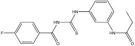 N-{3-[({[(4-fluorophenyl)carbonyl]amino}carbothioyl)amino]phenyl}propanamide Struktur