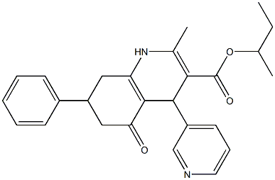 sec-butyl 2-methyl-5-oxo-7-phenyl-4-(3-pyridinyl)-1,4,5,6,7,8-hexahydro-3-quinolinecarboxylate Struktur