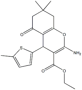 ethyl 2-amino-7,7-dimethyl-4-(5-methyl-2-thienyl)-5-oxo-5,6,7,8-tetrahydro-4H-chromene-3-carboxylate Struktur