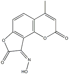 4-methyl-2H-furo[2,3-h]chromene-2,8,9-trione 9-oxime Struktur