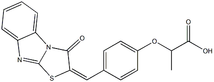 2-{4-[(3-oxo[1,3]thiazolo[3,2-a]benzimidazol-2(3H)-ylidene)methyl]phenoxy}propanoic acid Struktur