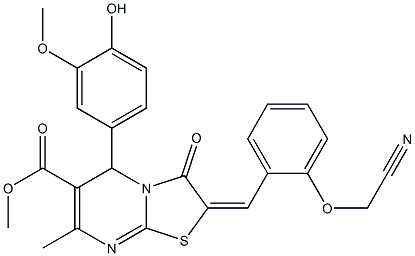 methyl 2-[2-(cyanomethoxy)benzylidene]-5-(4-hydroxy-3-methoxyphenyl)-7-methyl-3-oxo-2,3-dihydro-5H-[1,3]thiazolo[3,2-a]pyrimidine-6-carboxylate Struktur