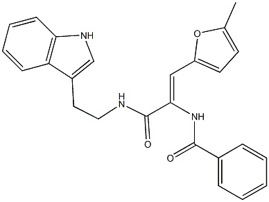 N-[1-({[2-(1H-indol-3-yl)ethyl]amino}carbonyl)-2-(5-methyl-2-furyl)vinyl]benzamide Struktur