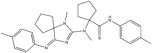 1-(methyl{1-methyl-4-[(4-methylphenyl)imino]-1,3-diazaspiro[4.4]non-2-en-2-yl}amino)-N-(4-methylphenyl)cyclopentanecarbothioamide Struktur