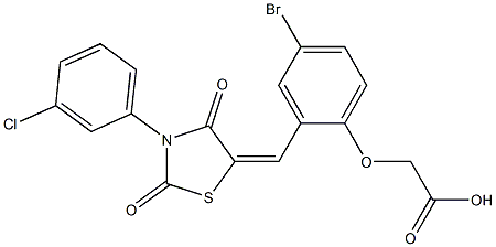 (4-bromo-2-{[3-(3-chlorophenyl)-2,4-dioxo-1,3-thiazolidin-5-ylidene]methyl}phenoxy)acetic acid Struktur