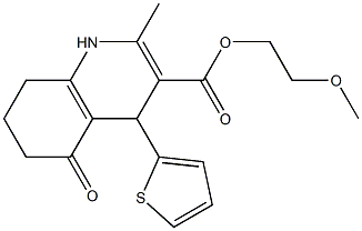 2-methoxyethyl 2-methyl-5-oxo-4-(2-thienyl)-1,4,5,6,7,8-hexahydro-3-quinolinecarboxylate Struktur