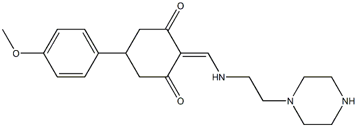 5-(4-methoxyphenyl)-2-({[2-(1-piperazinyl)ethyl]amino}methylene)-1,3-cyclohexanedione Struktur