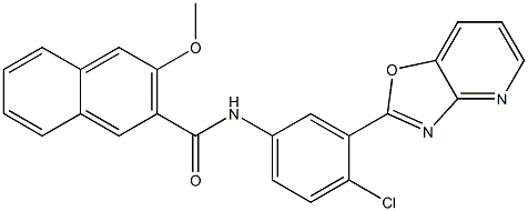 N-(4-chloro-3-[1,3]oxazolo[4,5-b]pyridin-2-ylphenyl)-3-methoxy-2-naphthamide Struktur