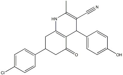 7-(4-chlorophenyl)-4-(4-hydroxyphenyl)-2-methyl-5-oxo-1,4,5,6,7,8-hexahydro-3-quinolinecarbonitrile Struktur