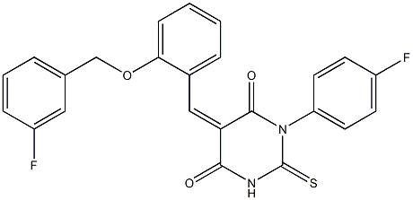 5-{2-[(3-fluorobenzyl)oxy]benzylidene}-1-(4-fluorophenyl)-2-thioxodihydro-4,6(1H,5H)-pyrimidinedione Struktur