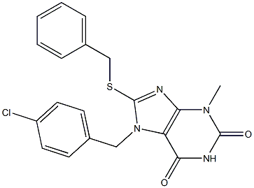 7-[(4-chlorophenyl)methyl]-3-methyl-8-[(phenylmethyl)sulfanyl]-3,7-dihydro-1H-purine-2,6-dione Struktur