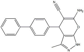 6-amino-4-[1,1'-biphenyl]-4-yl-3-methyl-1,4-dihydropyrano[2,3-c]pyrazole-5-carbonitrile Struktur