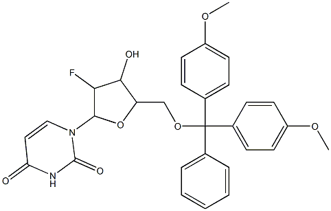 1-(5-{[bis(4-methoxyphenyl)(phenyl)methoxy]methyl}-3-fluoro-4-hydroxytetrahydro-2-furanyl)-2,4(1H,3H)-pyrimidinedione Struktur