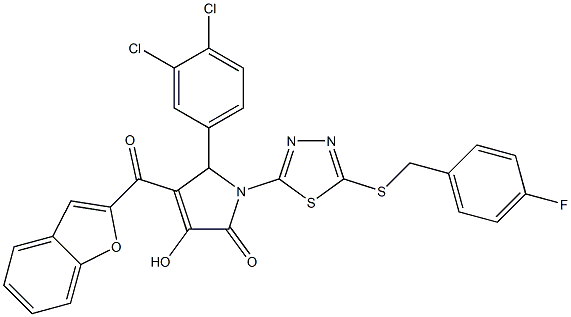 4-(1-benzofuran-2-ylcarbonyl)-5-(3,4-dichlorophenyl)-1-{5-[(4-fluorobenzyl)sulfanyl]-1,3,4-thiadiazol-2-yl}-3-hydroxy-1,5-dihydro-2H-pyrrol-2-one Struktur