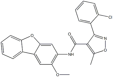 3-(2-chlorophenyl)-N-(2-methoxydibenzo[b,d]furan-3-yl)-5-methyl-4-isoxazolecarboxamide Struktur