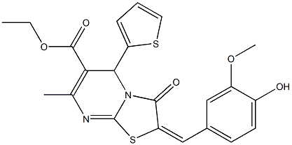 ethyl 2-(4-hydroxy-3-methoxybenzylidene)-7-methyl-3-oxo-5-(2-thienyl)-2,3-dihydro-5H-[1,3]thiazolo[3,2-a]pyrimidine-6-carboxylate Struktur