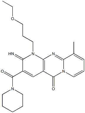 1-(3-ethoxypropyl)-2-imino-10-methyl-3-(1-piperidinylcarbonyl)-1,2-dihydro-5H-dipyrido[1,2-a:2,3-d]pyrimidin-5-one Struktur