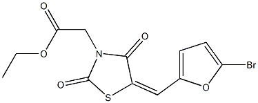 ethyl {5-[(5-bromo-2-furyl)methylene]-2,4-dioxo-1,3-thiazolidin-3-yl}acetate Struktur