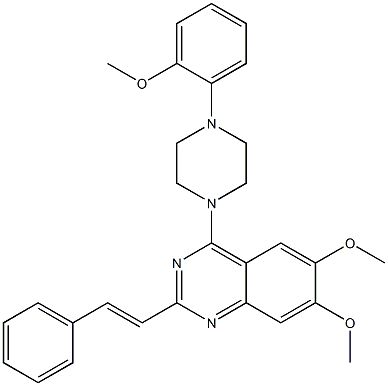 6,7-dimethoxy-4-[4-(2-methoxyphenyl)-1-piperazinyl]-2-(2-phenylvinyl)quinazoline Struktur